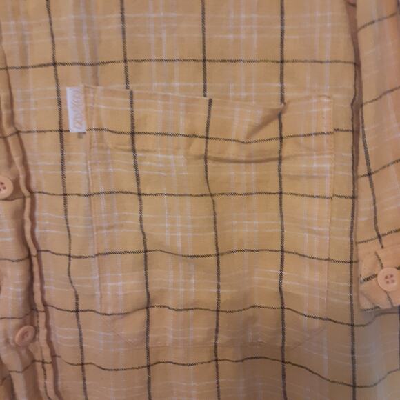 Old Skool OS Short Sleeve Button Up Shirt Mens M Yellow Linen Blend Collared - Picture 2 of 7